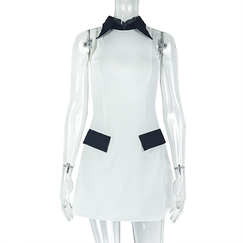 High-neck Black And White Dress Women&