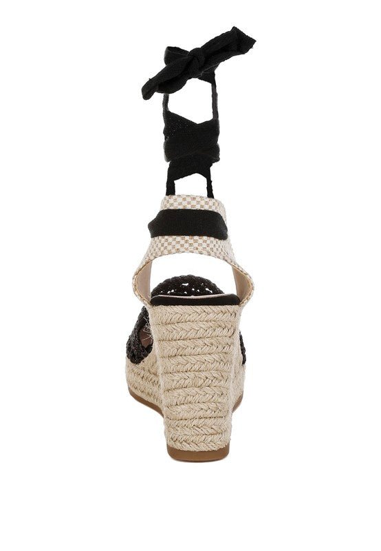 Sea Breeze Woven Lace - Up Espadrille Wedges - Loving It Shop