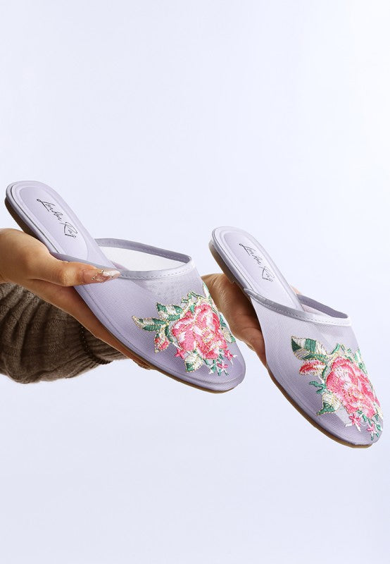 Shara Floral Embroidered Mesh Mules