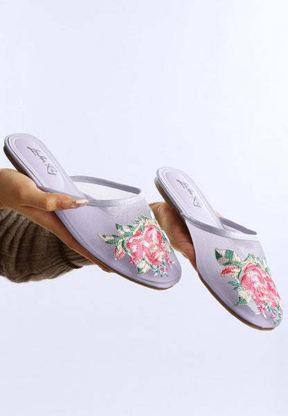 Shara Floral Embroidered Mesh Mules