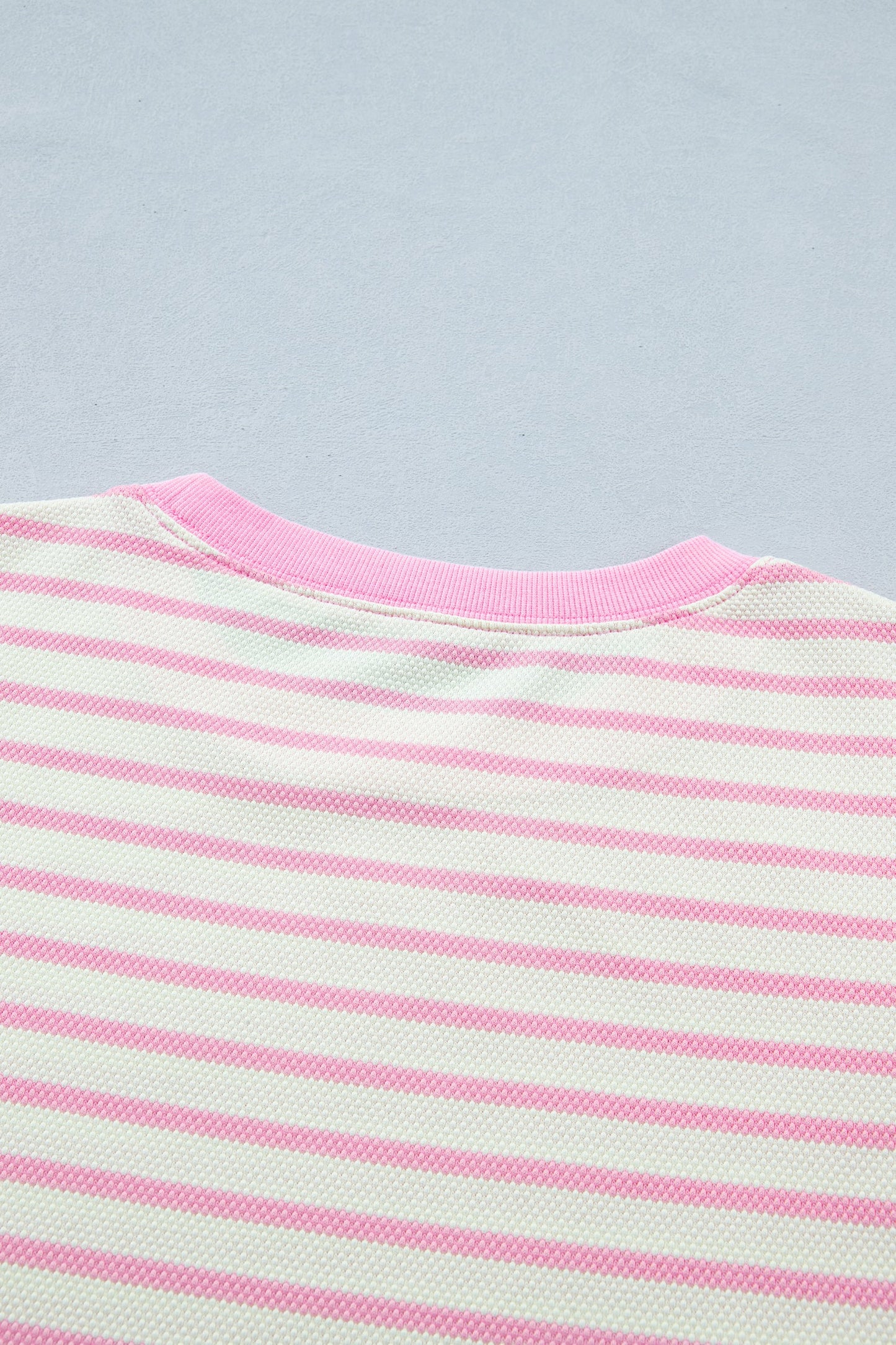 Pink Stripe Ruffled Short Sleeve Patchwork Blouse
