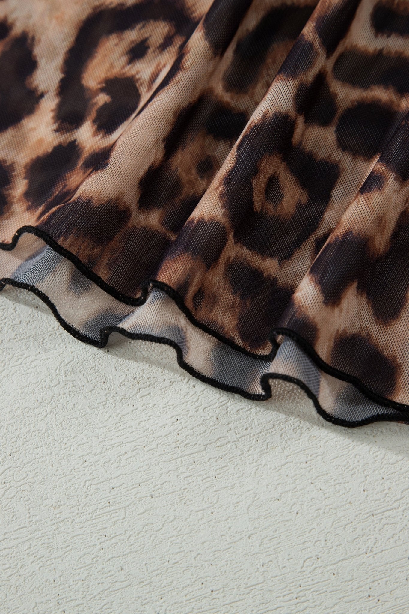 Camel Leopard Printed Mesh Short Sleeve Top - Loving It Shop