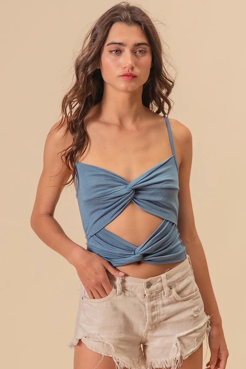 Rayon Span Jersey Knit Double Twist Front Cami Top