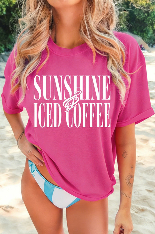 Rose Red SUNSHINE ICED COFFEE Casual Summer T Shirt - Loving It Shop