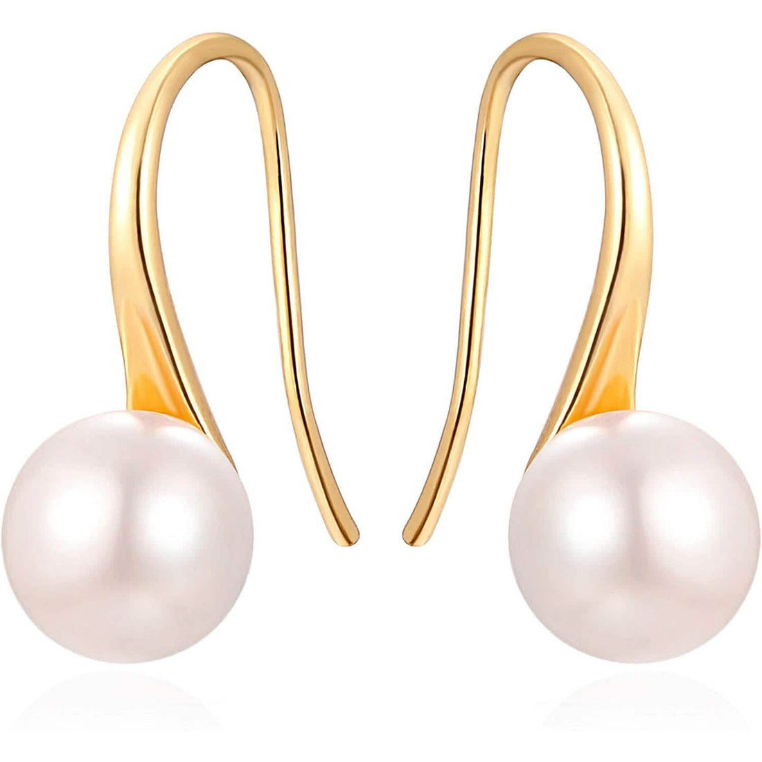 925 Sterling Silver 7.5-8mm White Freshwater Cultured Pearl Dangle Drop Earrings