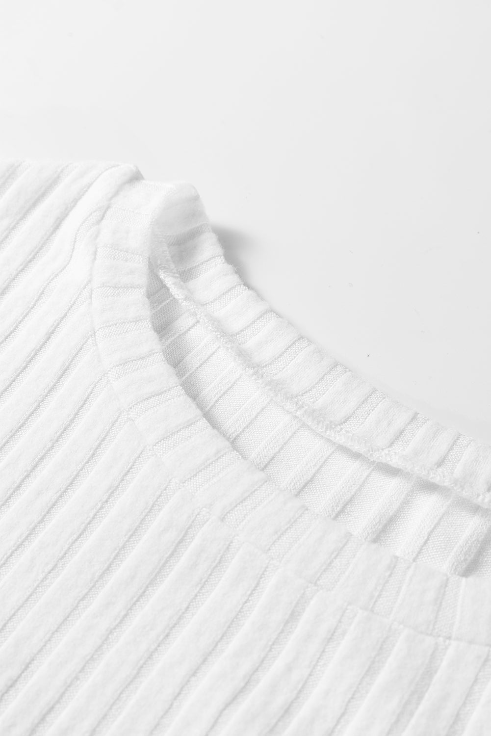 White Ribbed Texture Round Neck Long Sleeve Rounded Hem Knit Top - Loving It Shop