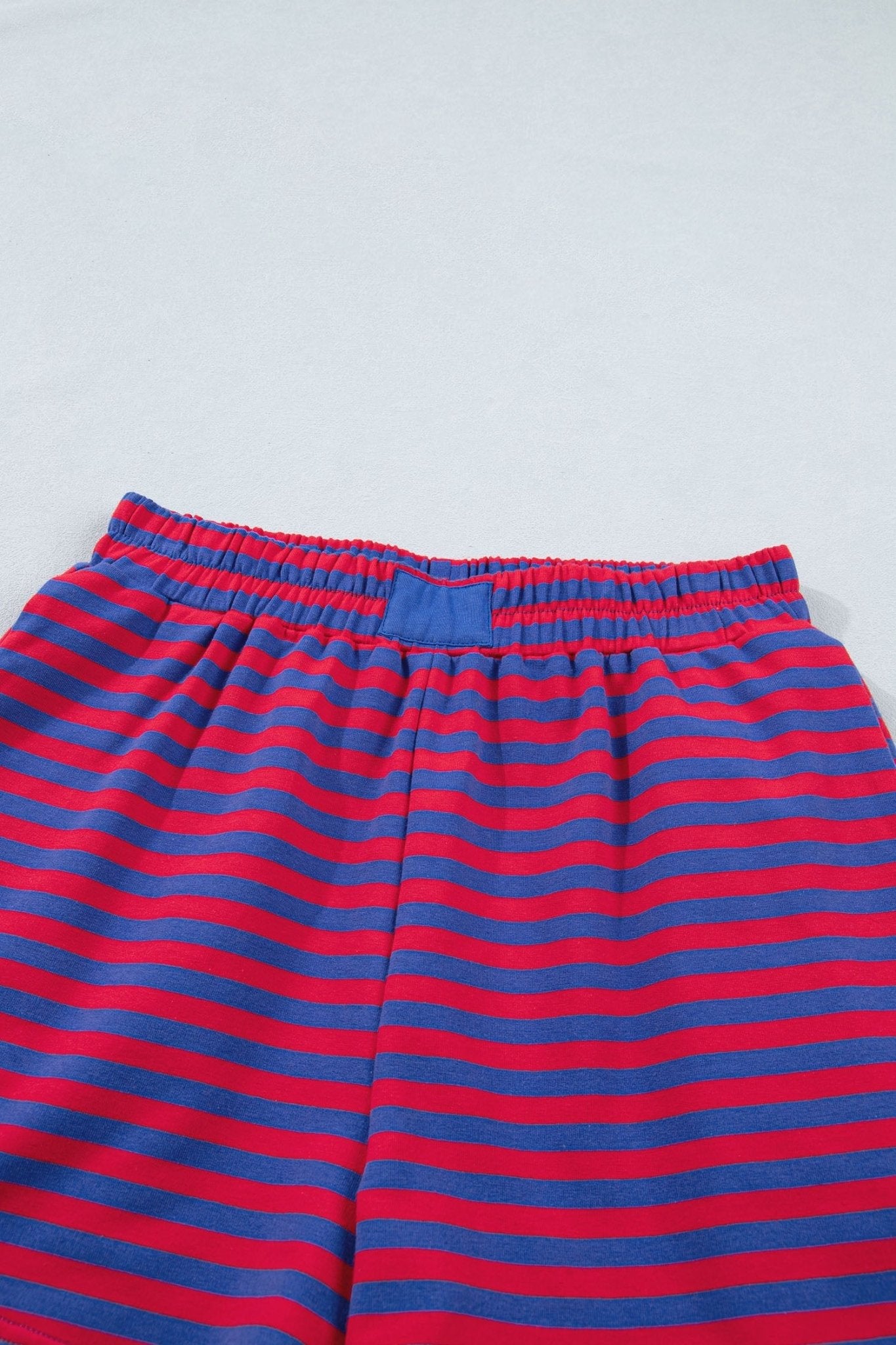 Navy Stripe Striped Ribbed Cotton Two - Piece Short Set with Chest Patch Detail - Loving It Shop