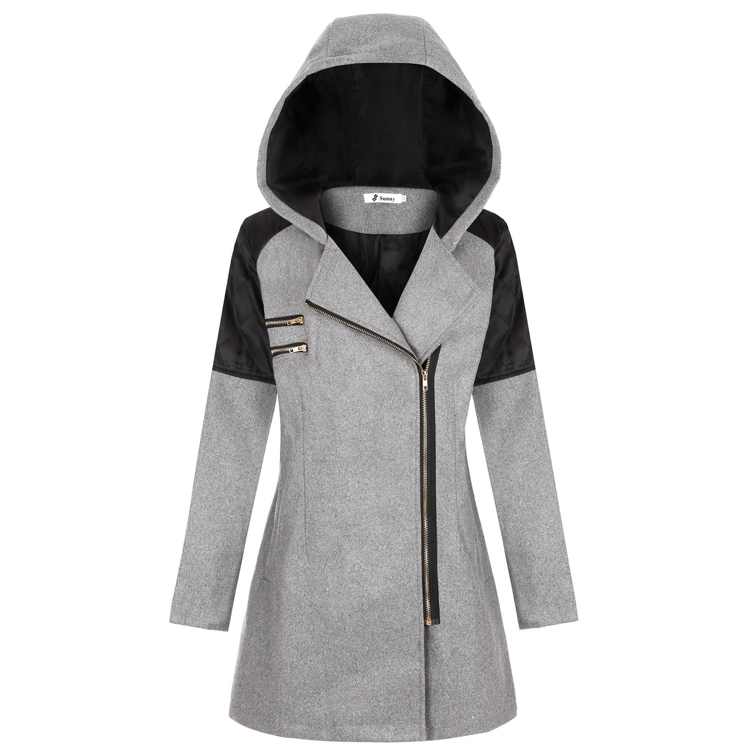 Women Warm Slim Full Zipper Coat Thick Woolen Coat Female Fall Winter Windbreaker Hooded Diagonal Zipper Women&