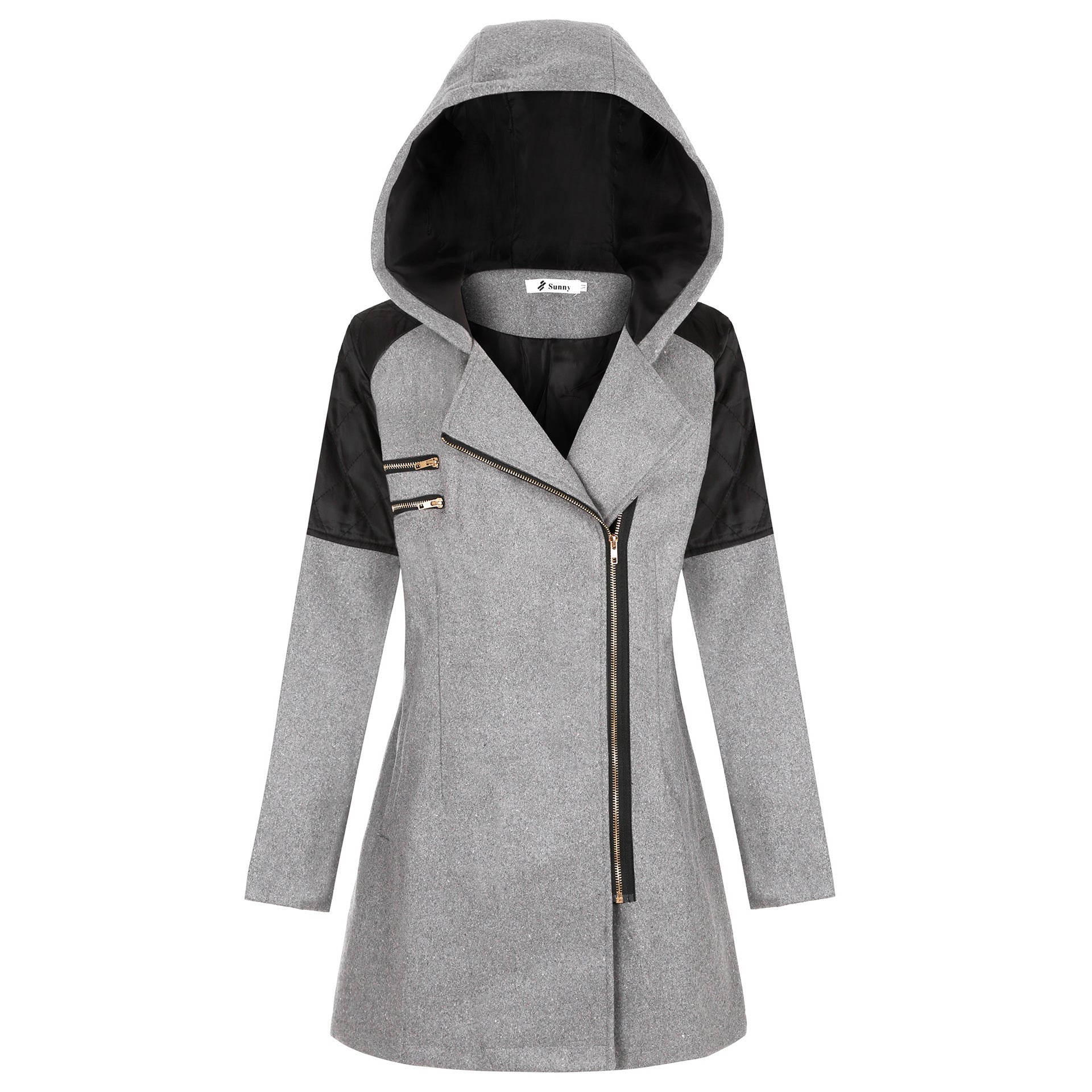 Women Warm Slim Full Zipper Coat Thick Woolen Coat Female Fall Winter Windbreaker Hooded Diagonal Zipper Women&