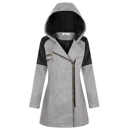 Women Warm Slim Full Zipper Coat Thick Woolen Coat Female Fall Winter Windbreaker Hooded Diagonal Zipper Women&