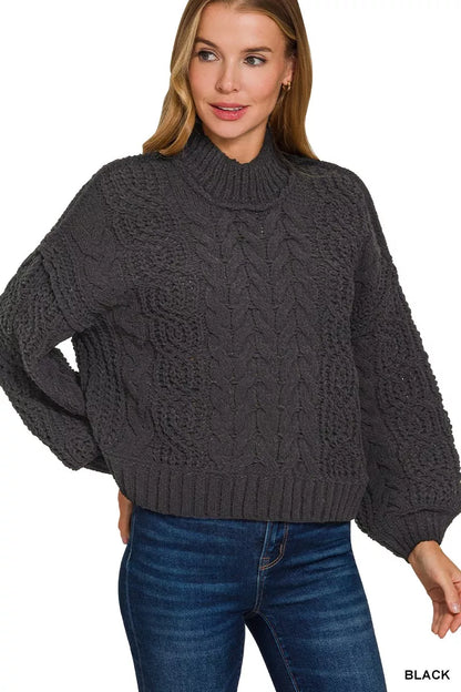 Cable-Knit Ribbed Turtleneck Sweater