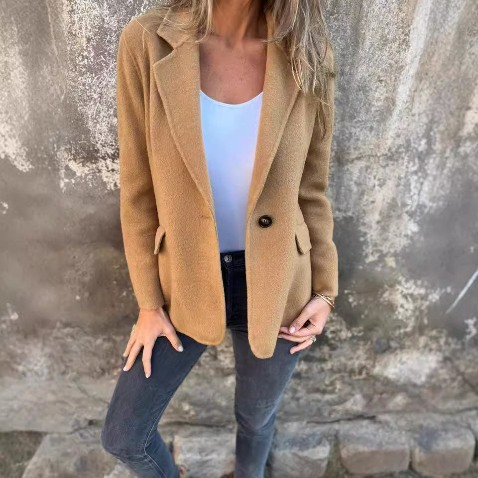 Ins Button Lapel Short Blazer Winter Fashion Commuter Jacket Outwear Women&