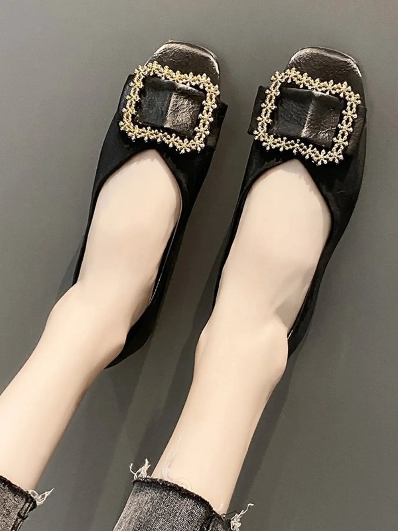 Square Toe Buckle Detail Loafers - Loving It Shop