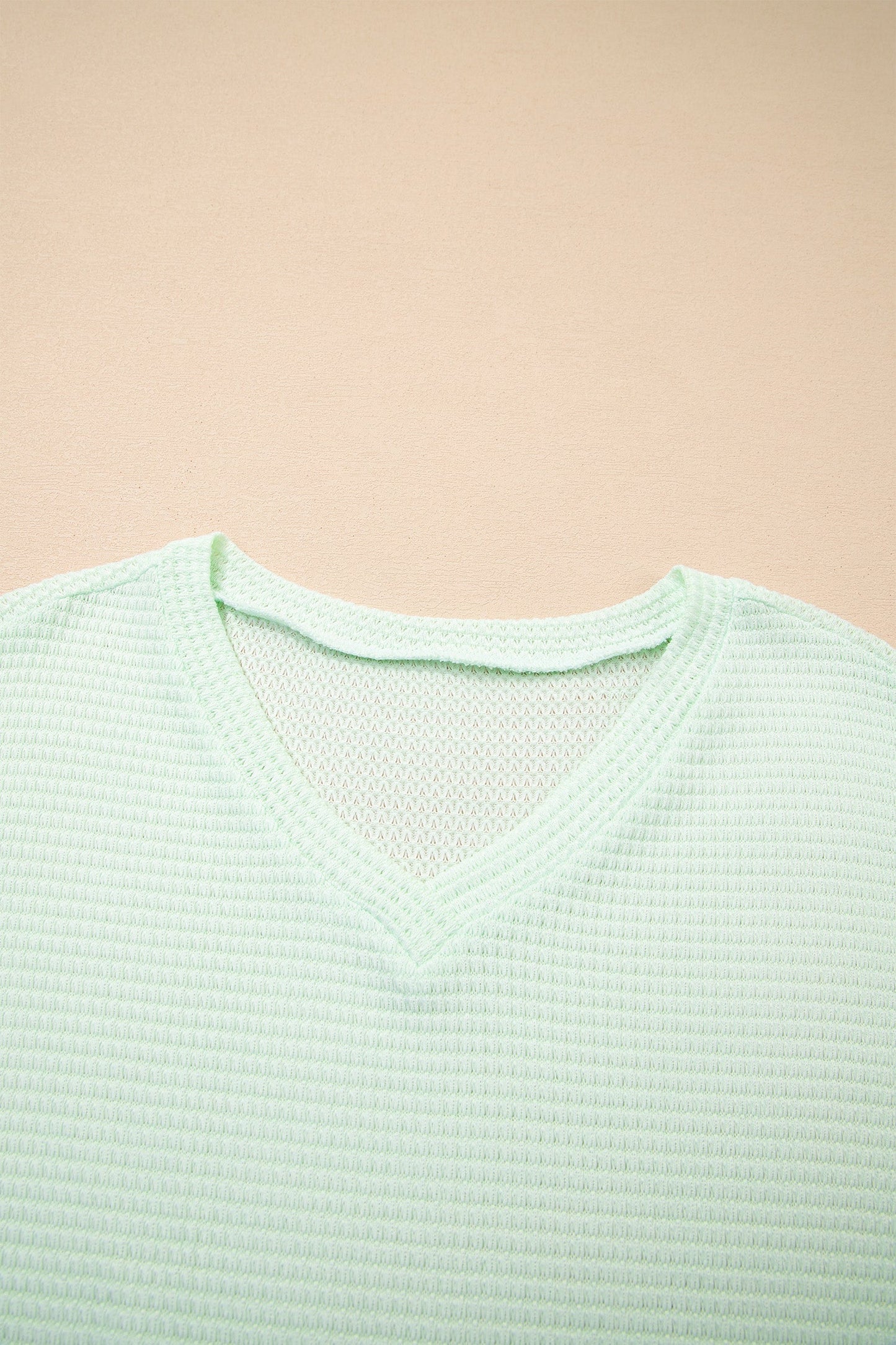 Clearly Aqua Waffle V Neck Short Sleeve Knit Top
