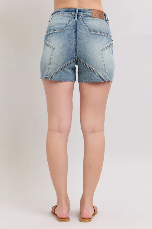 Full Size High Waist Star Seam Detail Denim Shorts Plus Size