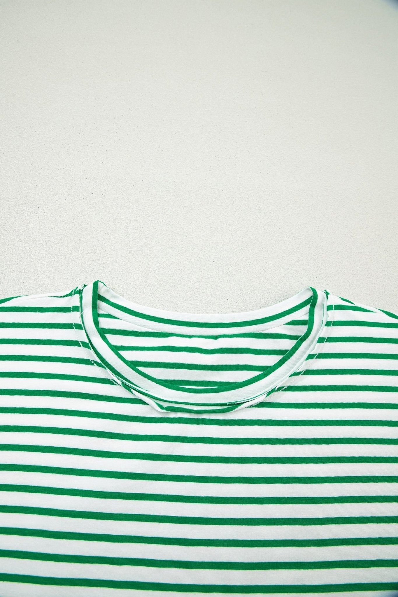 Green Stripe Floral Puff Sleeve Patchwork Round Neck Loose Top - Loving It Shop