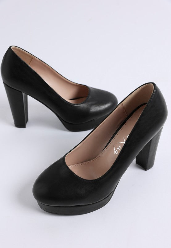 Damsor Faux Leather Block Heel Pumps