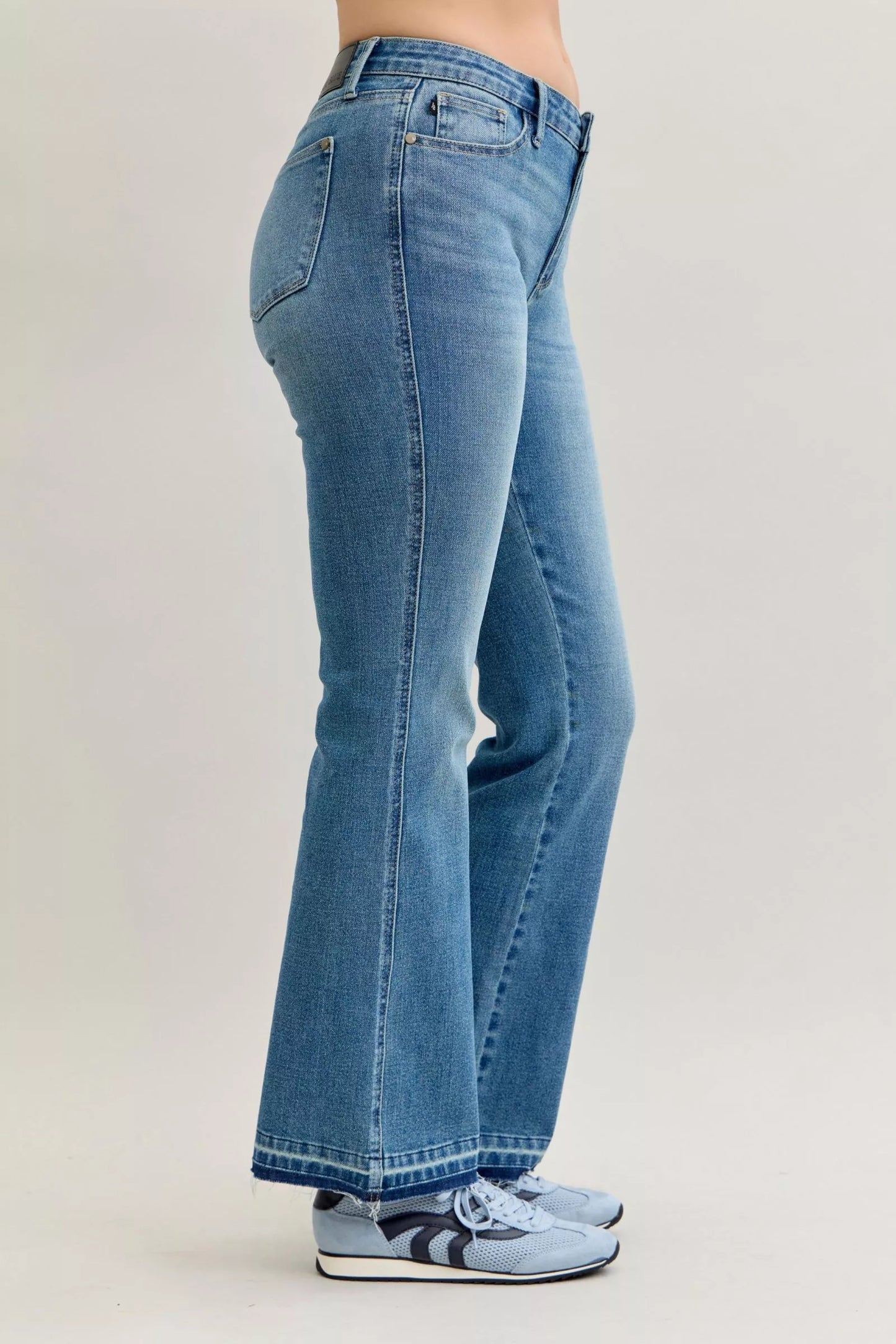 Full Size Mid Rise Slim Bootcut Tummy Control Release Hem Jeans Plus Size
