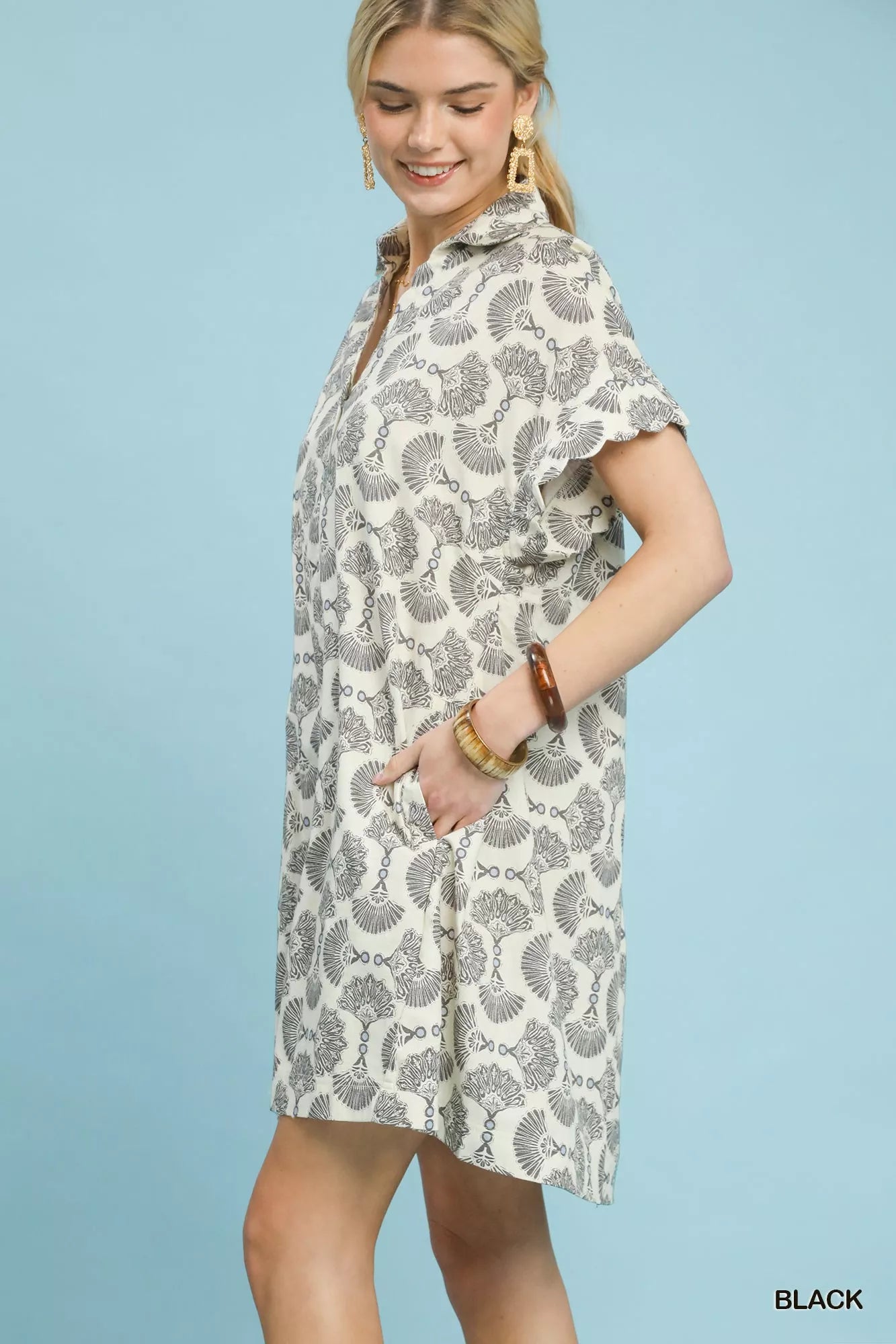 Printed Button Front Shirt Dress