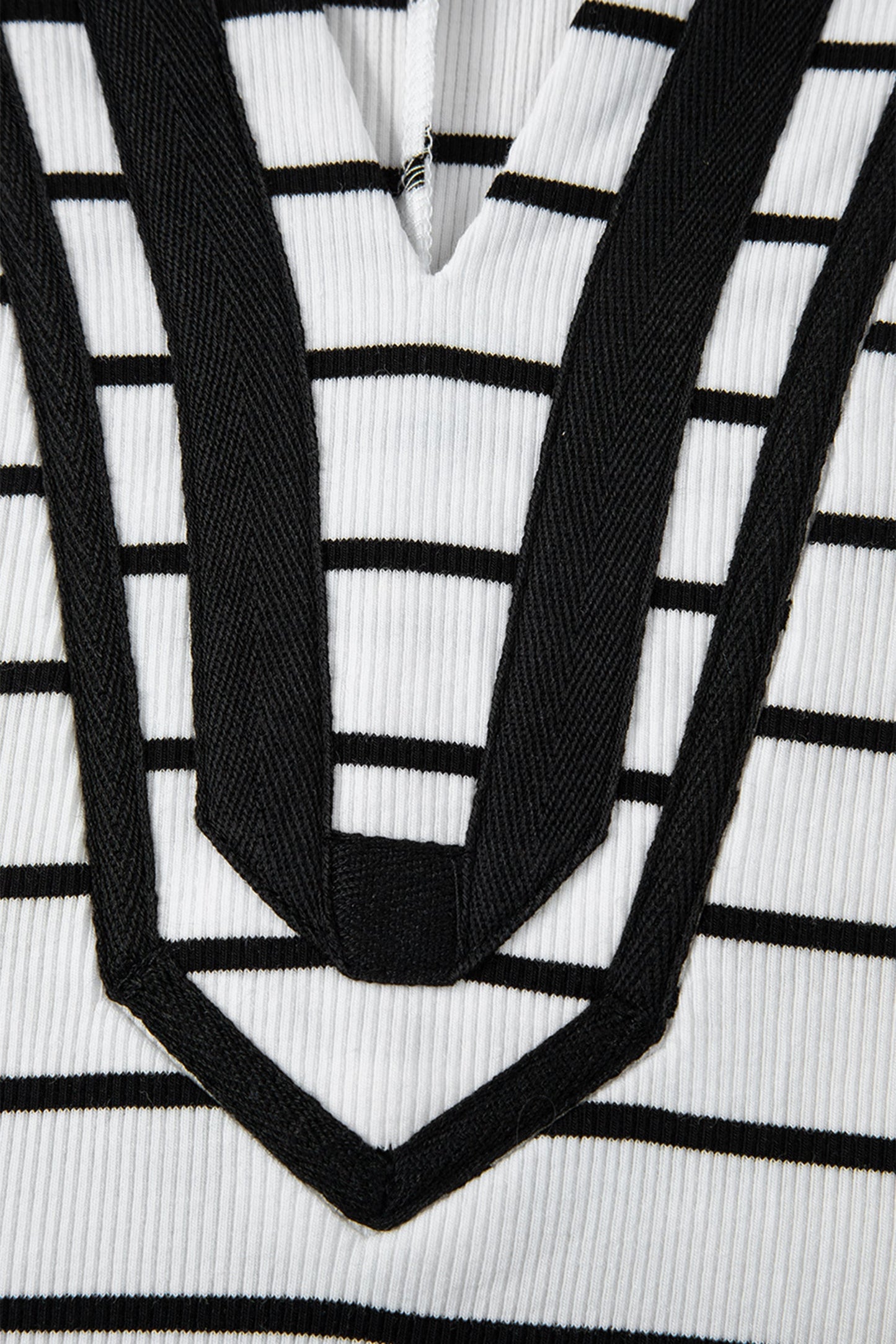 White Stripe Stand Collar V Neck Elastic Cuffs Half Sleeve Dolman Top