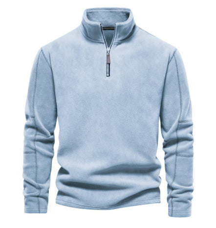 Fashion Personality Stand-collar Zippered Sweatshirt With Fleece Winter Casual Pullover Top Men&