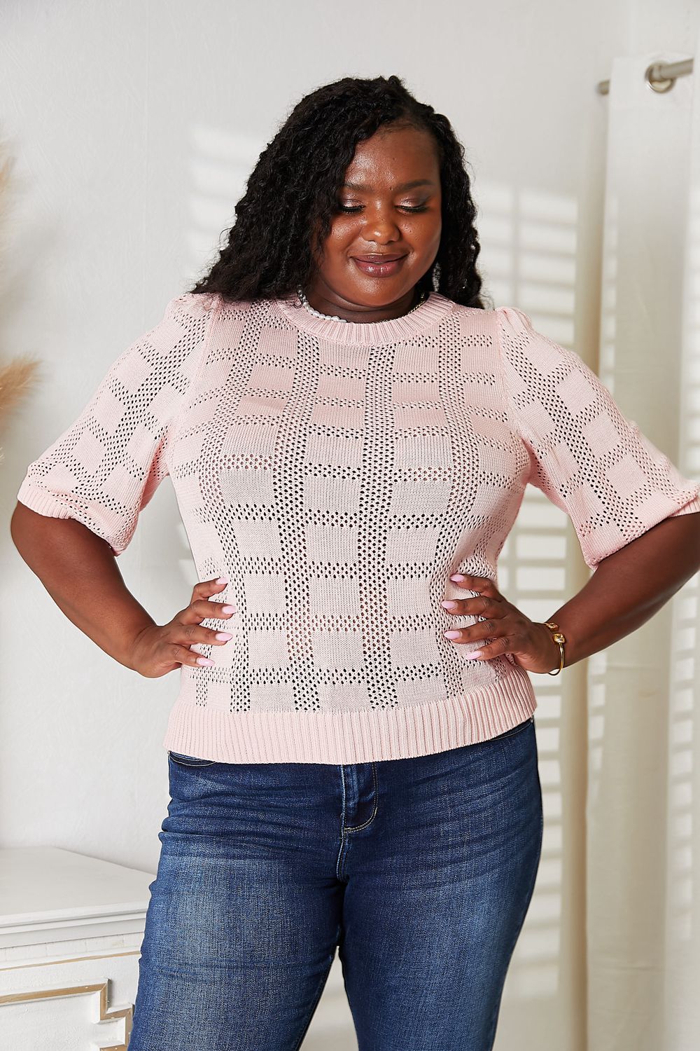 I am a Fashion junky Ribbed Trim Round Neck Knit Top