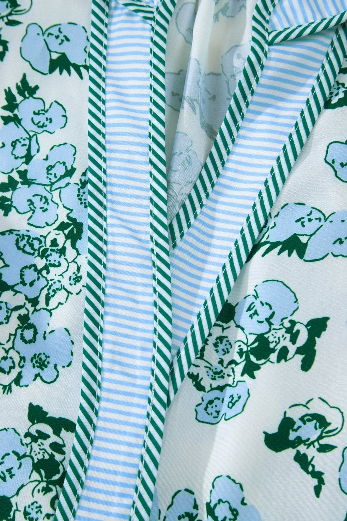 Green Floral Meets Stripes V Neck Flutter Sleeve Blouse - Loving It Shop