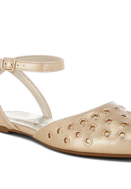 Chalcis Metallic Eyelet Detail Flat Sandals