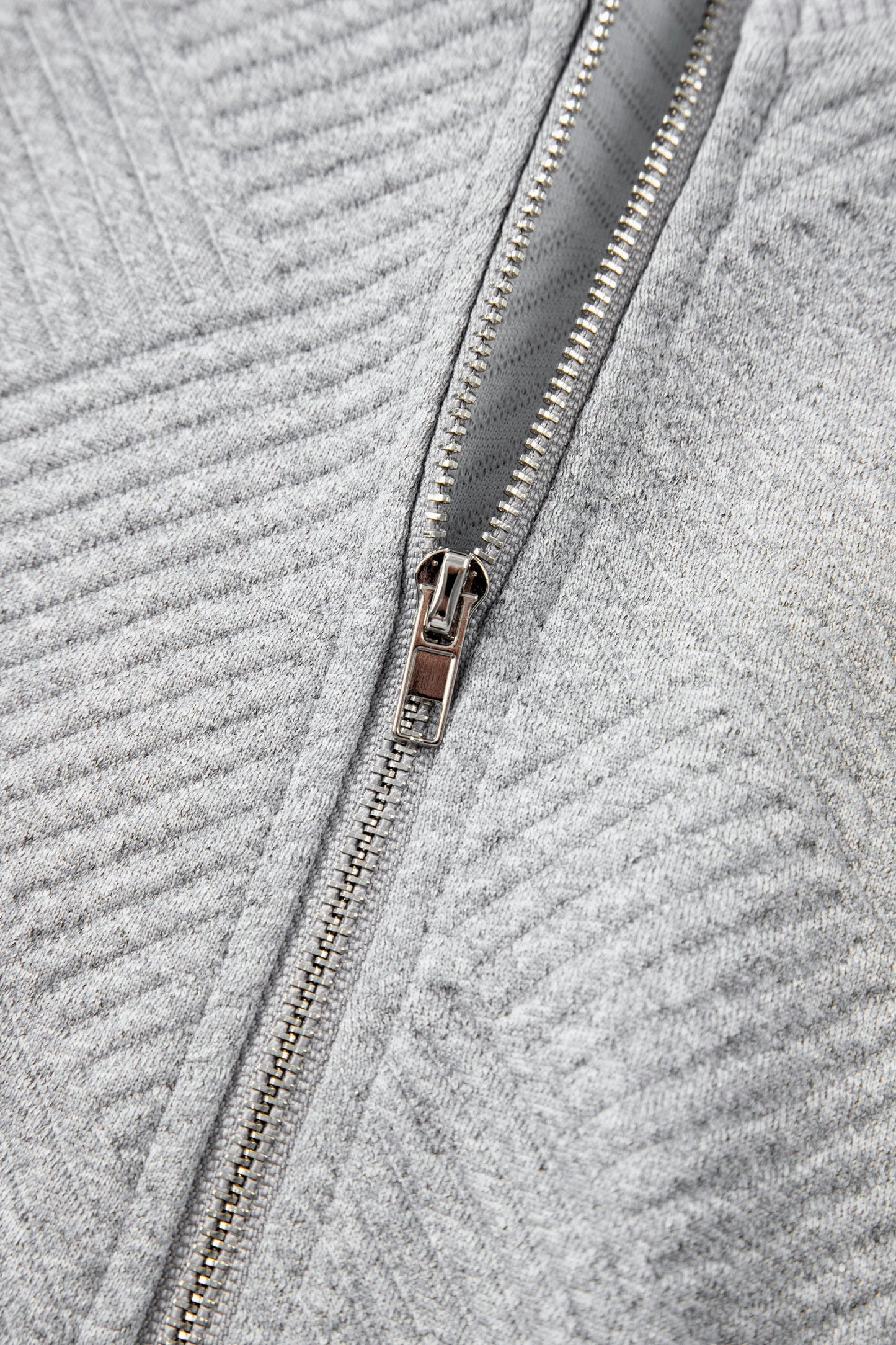 Medium Grey Trendy Textured Half Zip Loose Sweatshirt