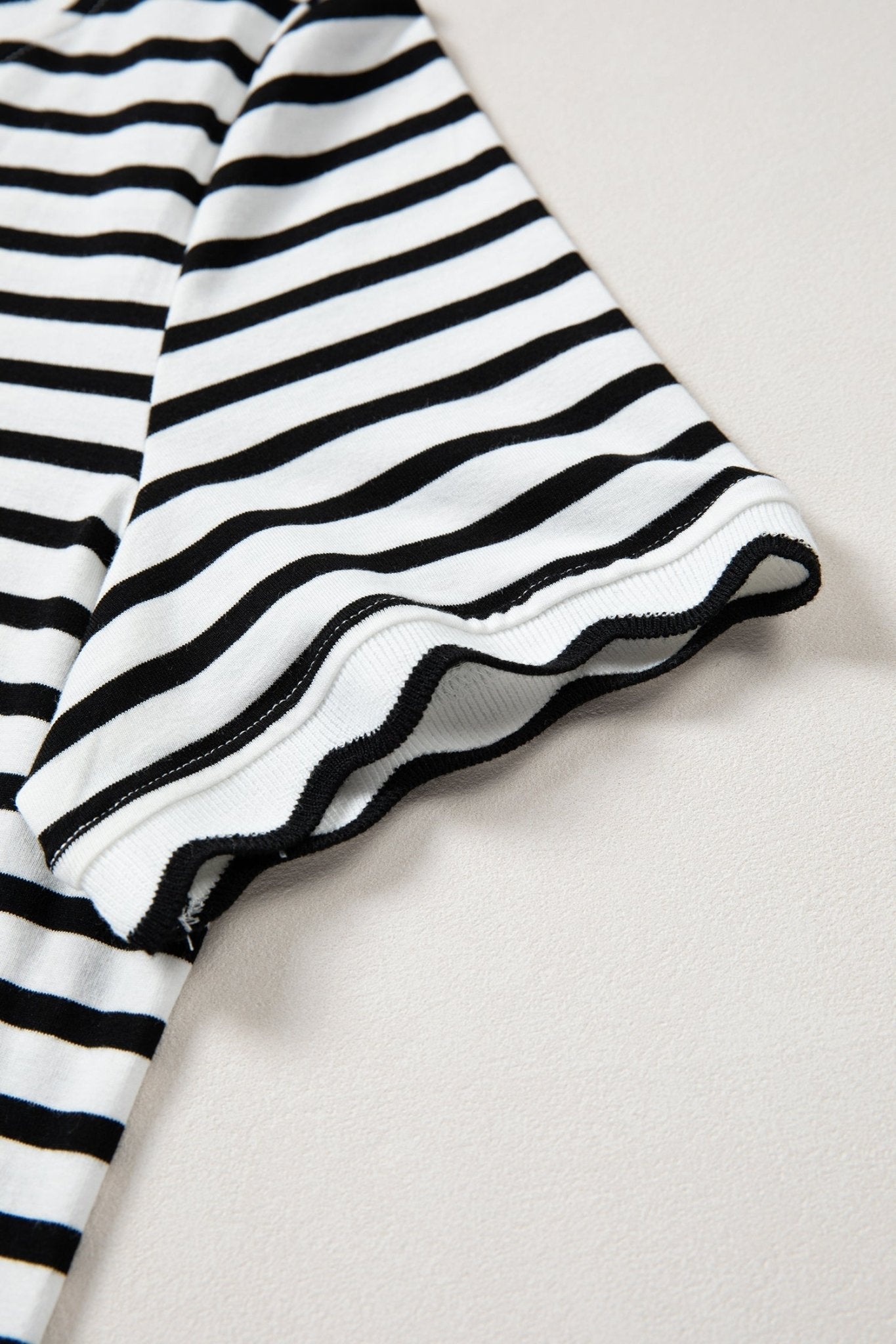 Black Stripe Scalloped Trim Round Neck T Shirt - Loving It Shop