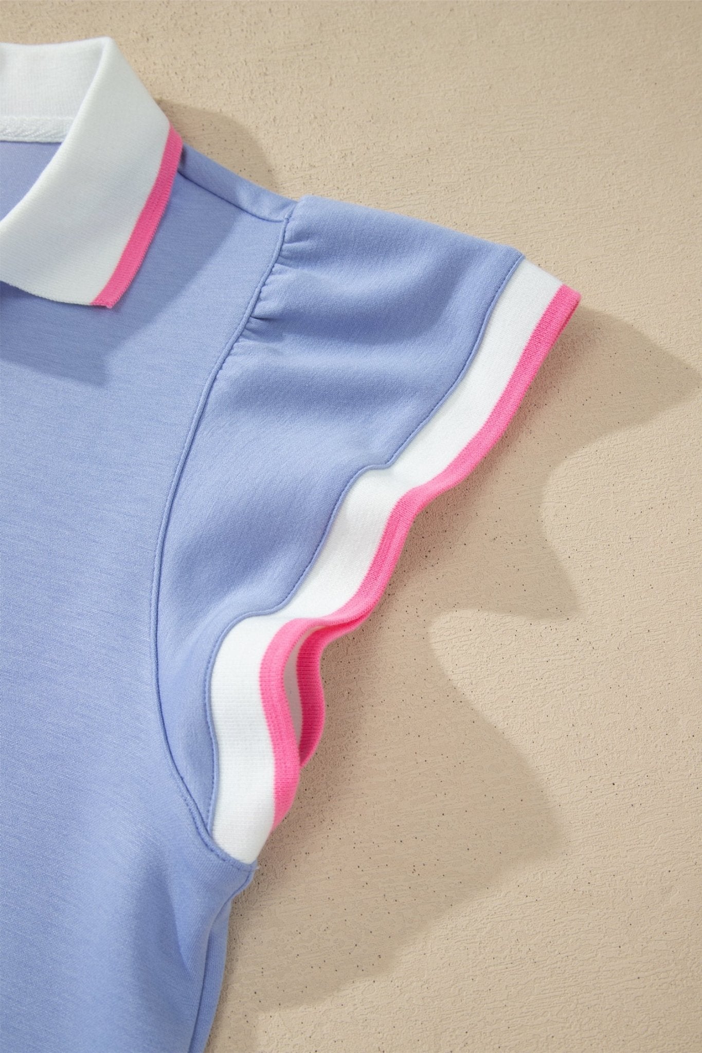 Sky Blue Preppy Striped Trim V Neck Polo Tee Drawstring Skirt Set - Loving It Shop