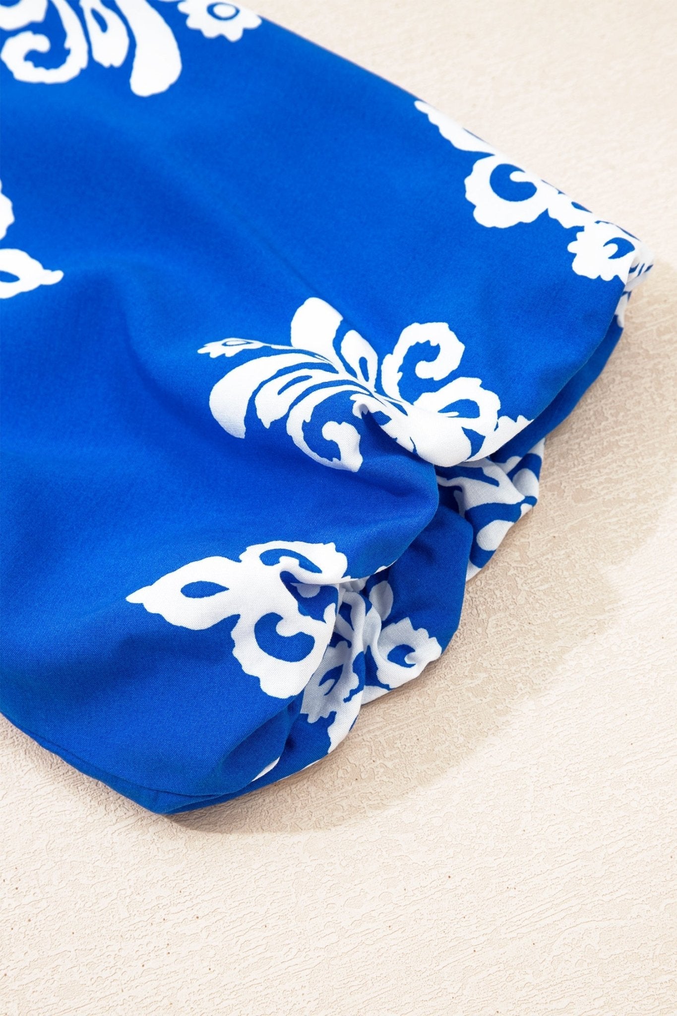 Blue Ethnic Geometric Print Collared Button Front Short Puff Sleeve Mini Dress - Loving It Shop