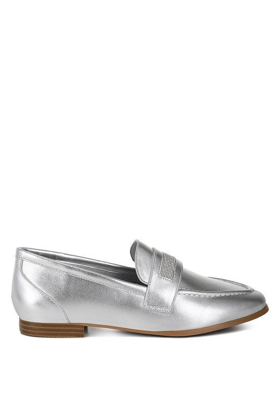 Eden Ode Rhinestone Strap Metallic Loafers - Loving It Shop