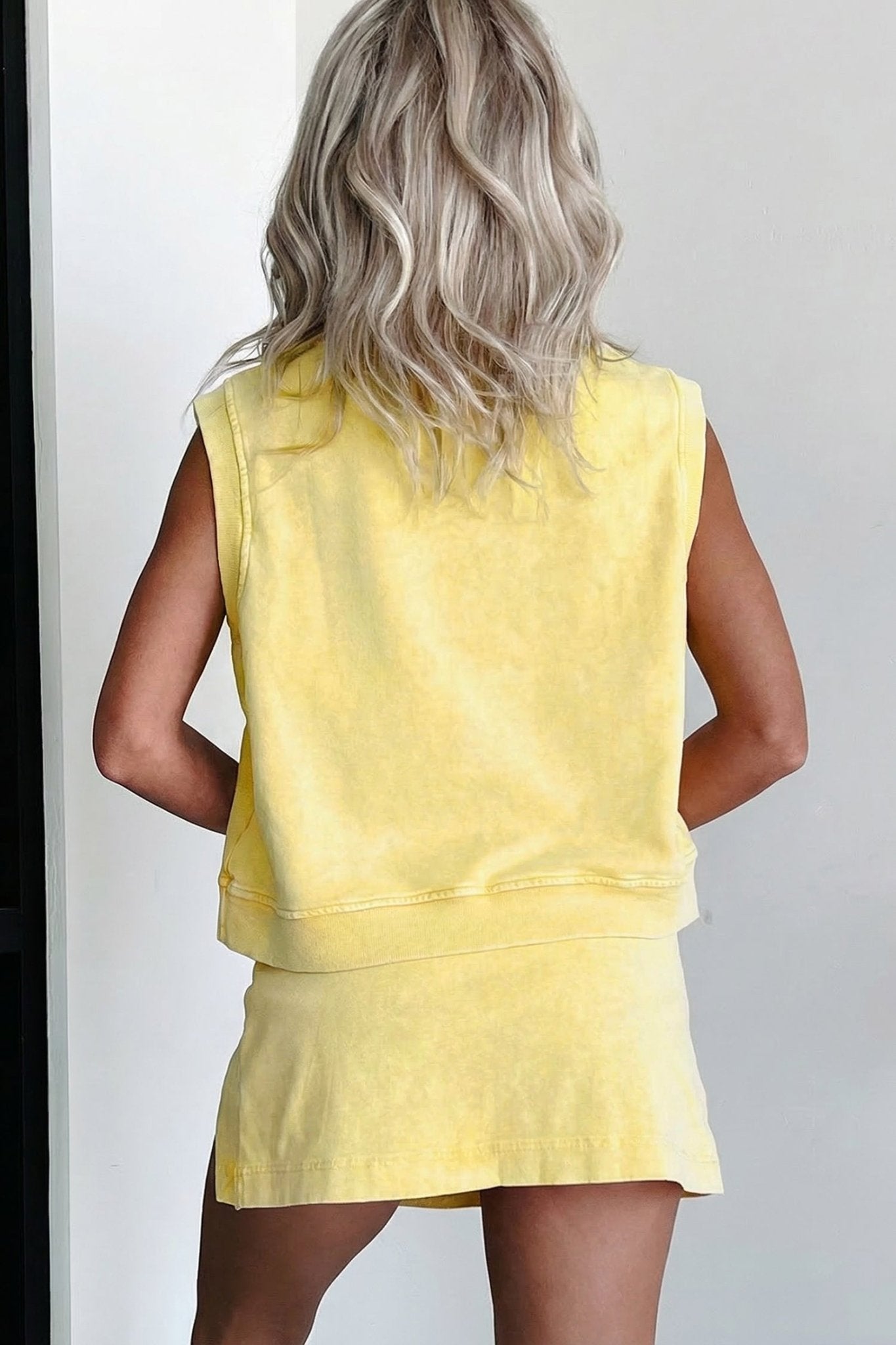Yellow Cream 2 Pieces Mineral Wash Cotton Tank Top Lined Split Skort Set - Loving It Shop