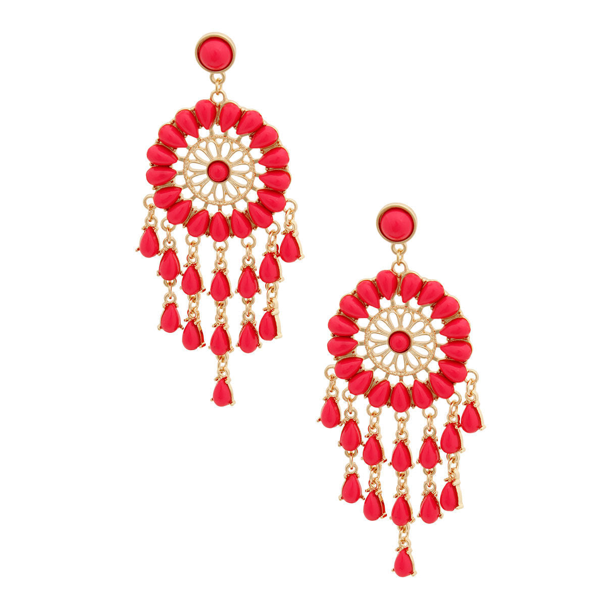 Statement Dream Catcher Earrings with Pink Beads, Trendy Fashion Jewelry