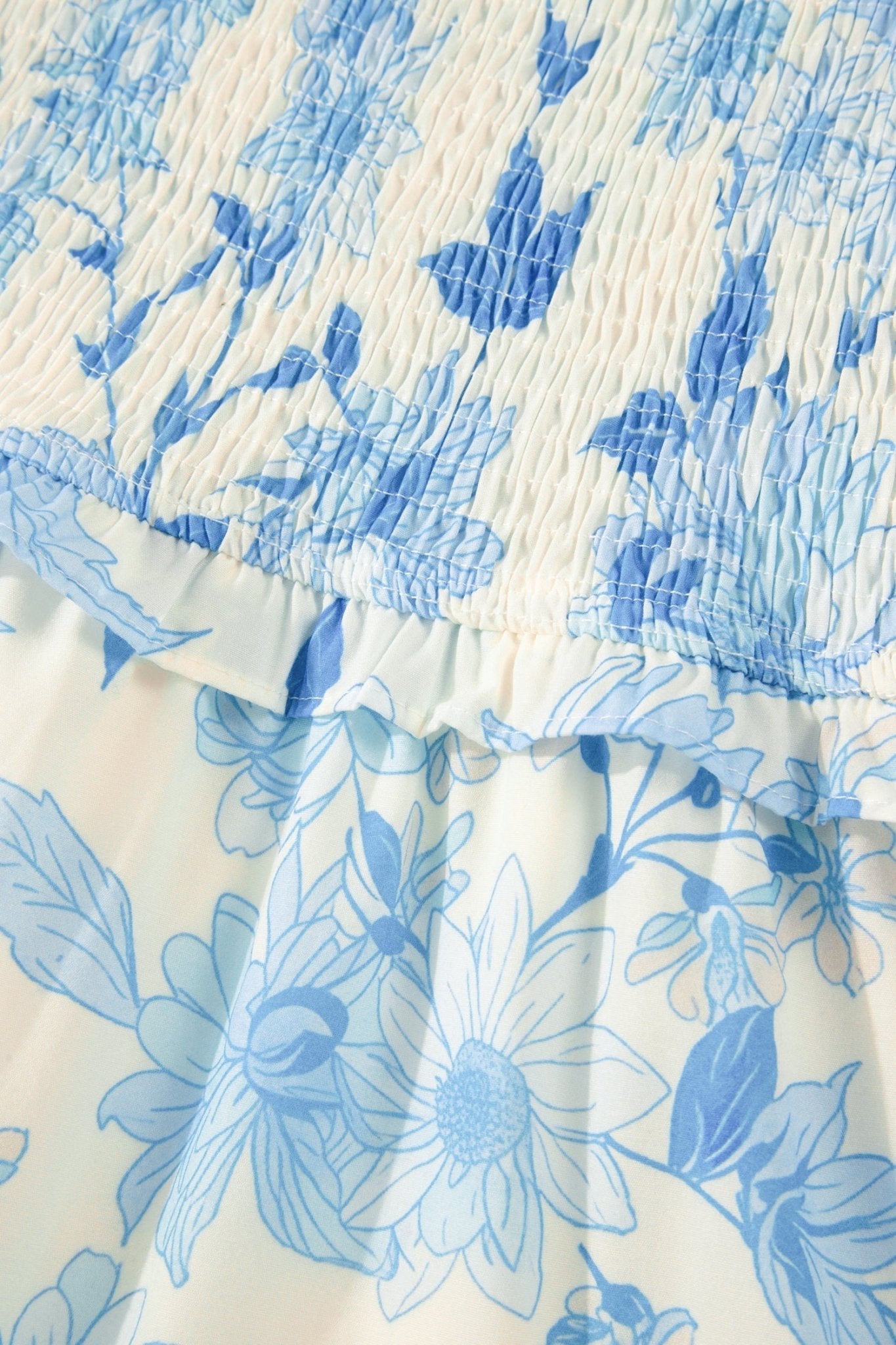 Sky Blue Ruffled Straps Smocked High Waist Floral Maxi Dress - Loving It Shop