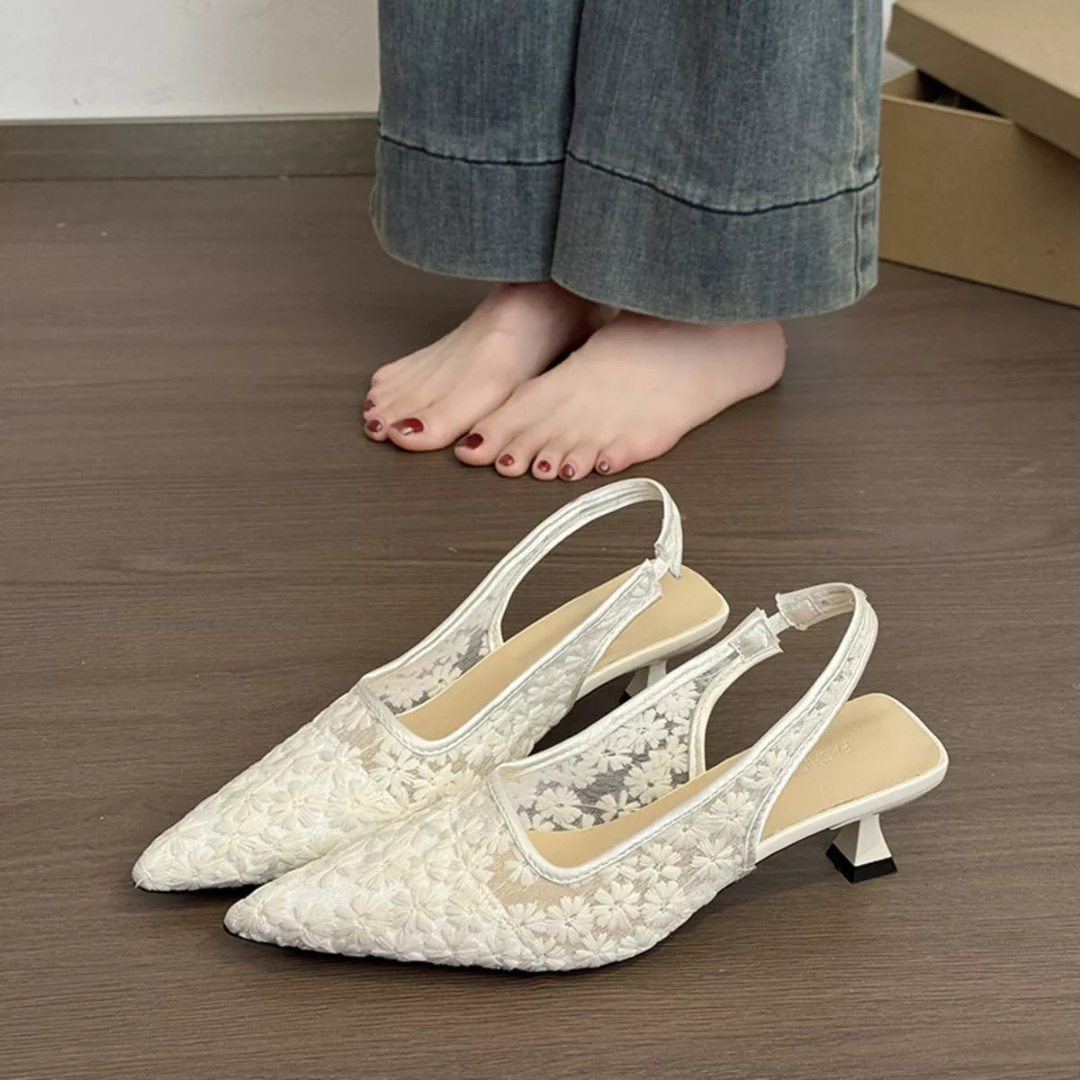 Lace Pointed - Toe Slingback Pumps - Loving It Shop