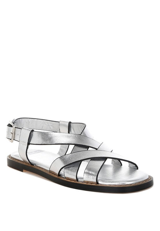 Doata Metallic Genuine Leather Buckled Flats