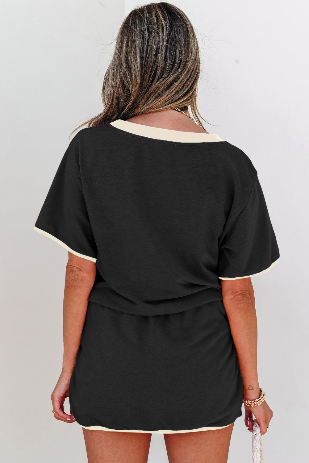 Black Colorblock Edge Drop Shoulder T Shirt and Skort 2Pcs Set - Loving It Shop