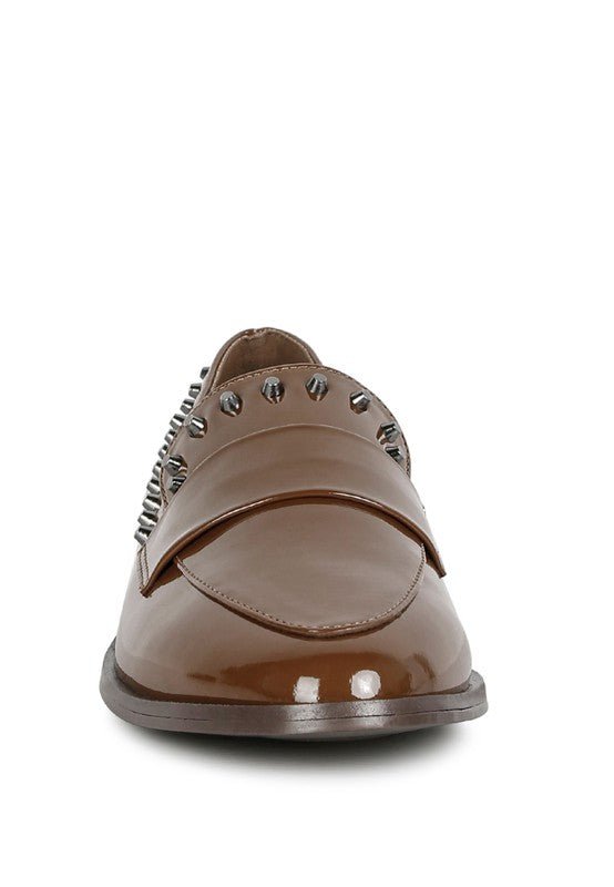 EMILIA Black Shine Forever Stud Penny Loafers - Loving It Shop