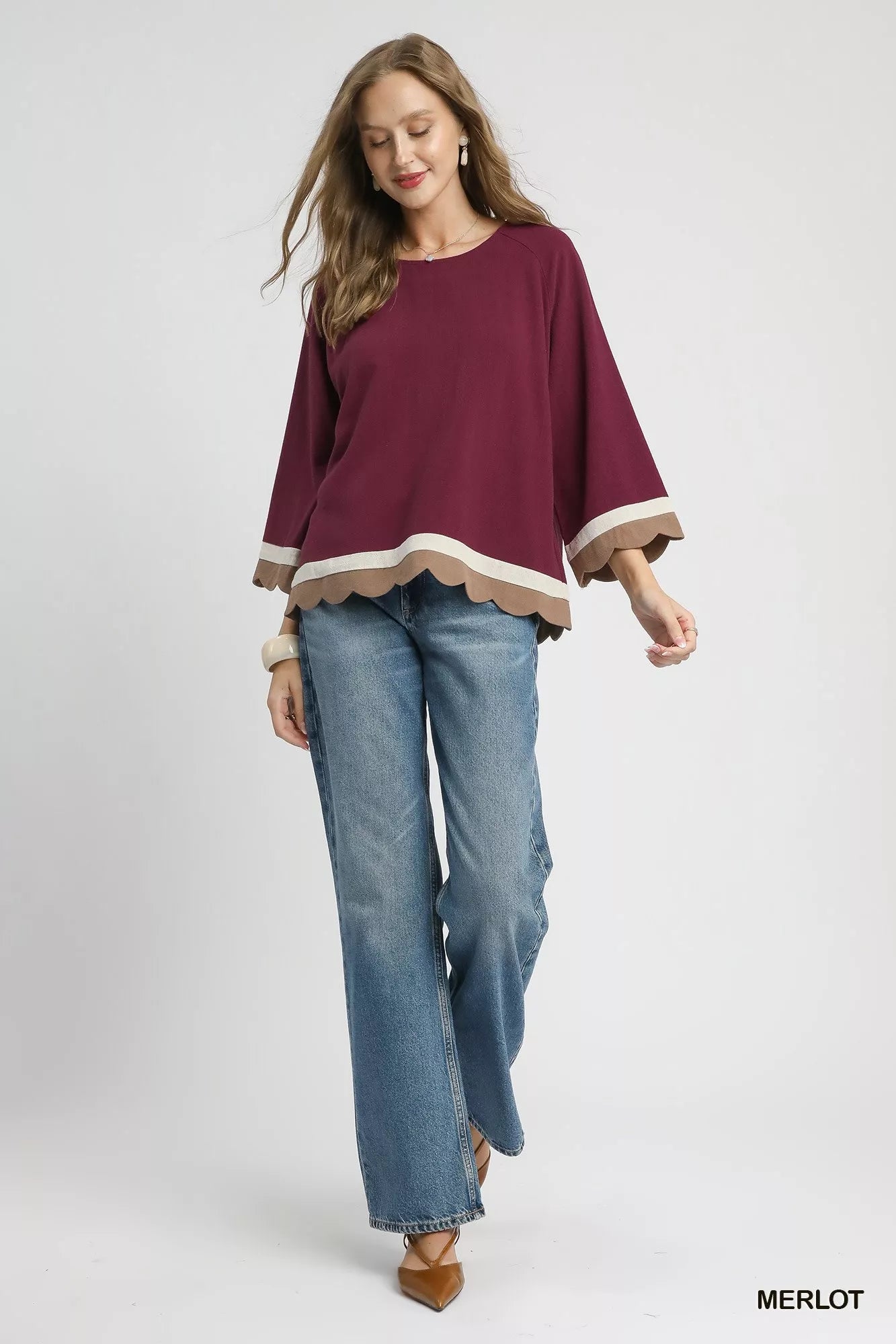 Scalloped Hem Color Block Top