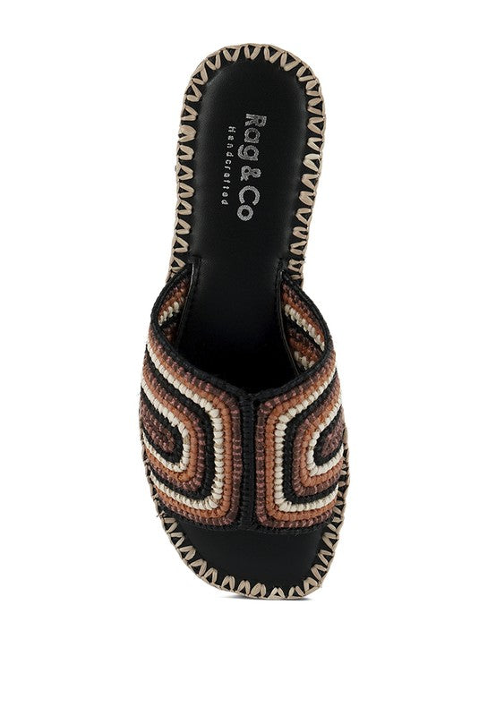 Kente Patterned Raffia Slip-On Flats