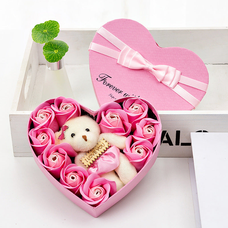 10 Soap Flower Rose Gift Box Bear Christmas Girlfriend Birthday Wedding Gift for Valentine&