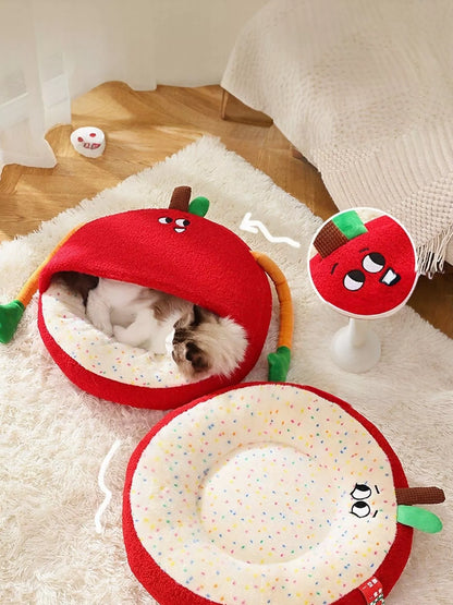 Cartoon Apple Shape Pet Nest with Plush Arms - Loving It Shop