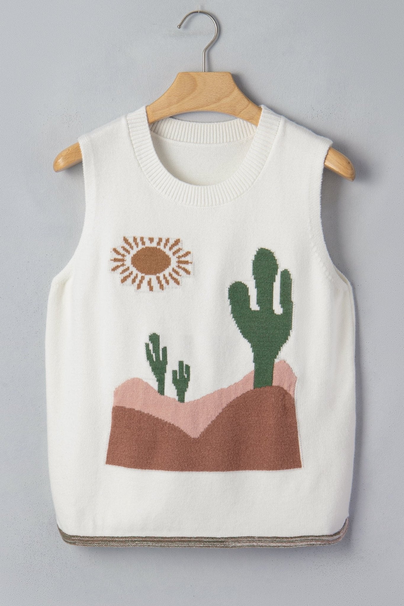 Multicolour Cactus Western Oasis Loose Sweater Vest - Loving It Shop