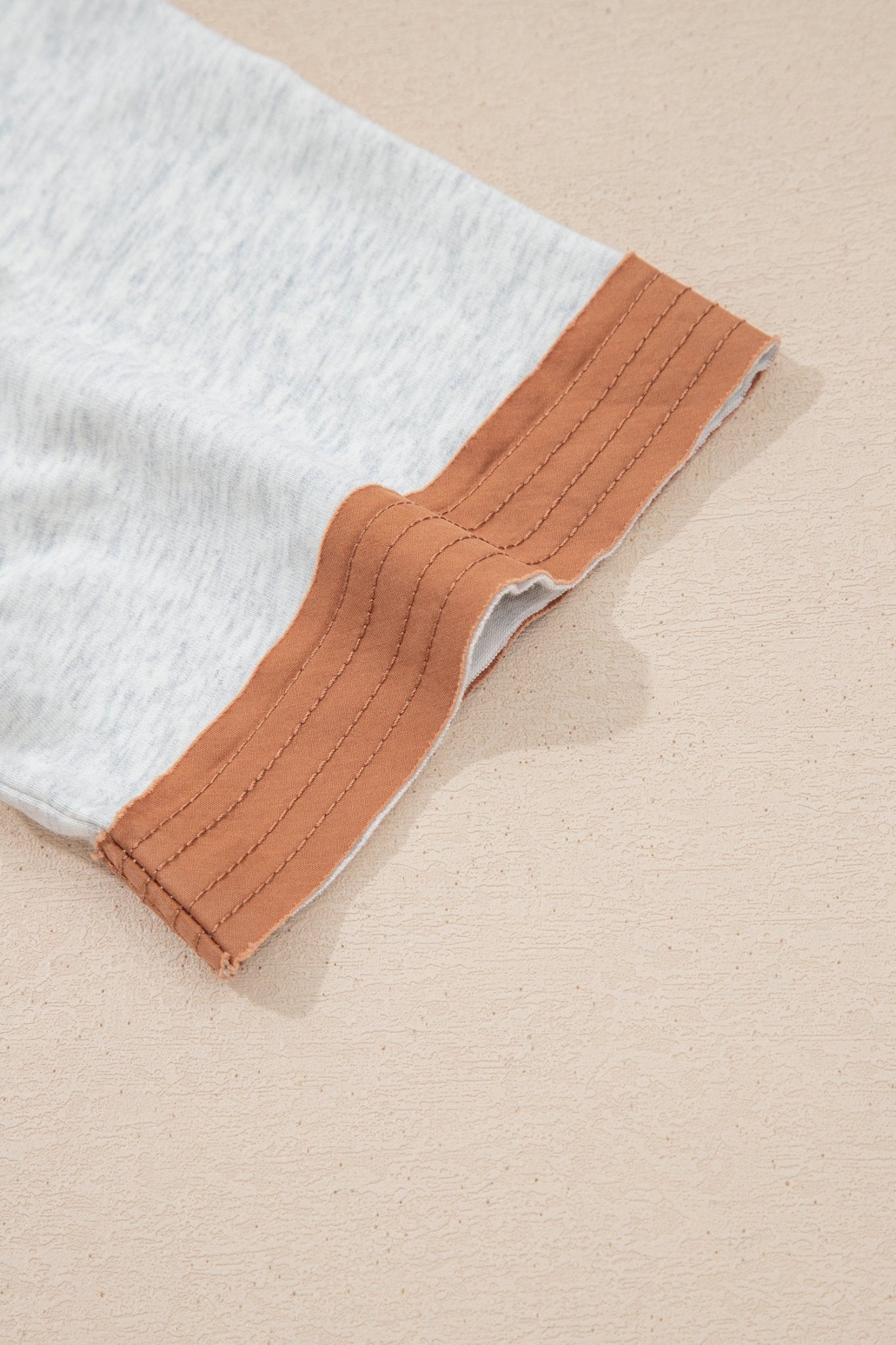 Light Grey Raw Seam Color Block Detail Buttoned Henley Tee - Loving It Shop