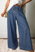 Sky Blue Polka Dot Print Button Pleated Detail Wide Leg Jeans - Loving It Shop