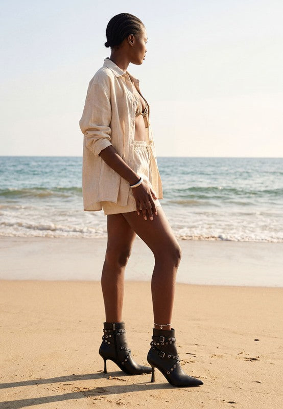 Jacinta Slim Flared Heel Strappy Boots