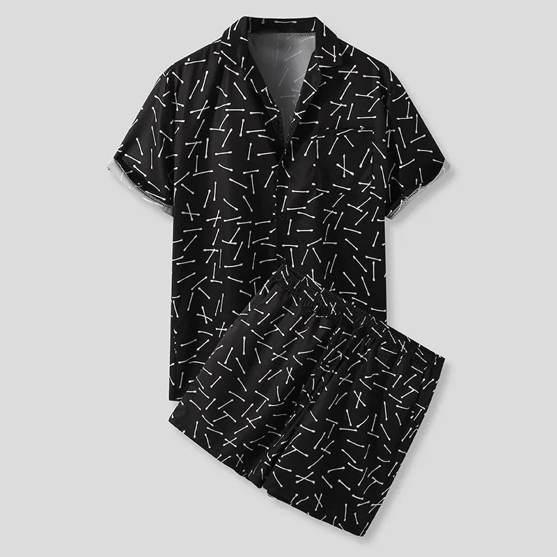 Men's Full Size Button Up Shirt and Shorts Set Plus Size