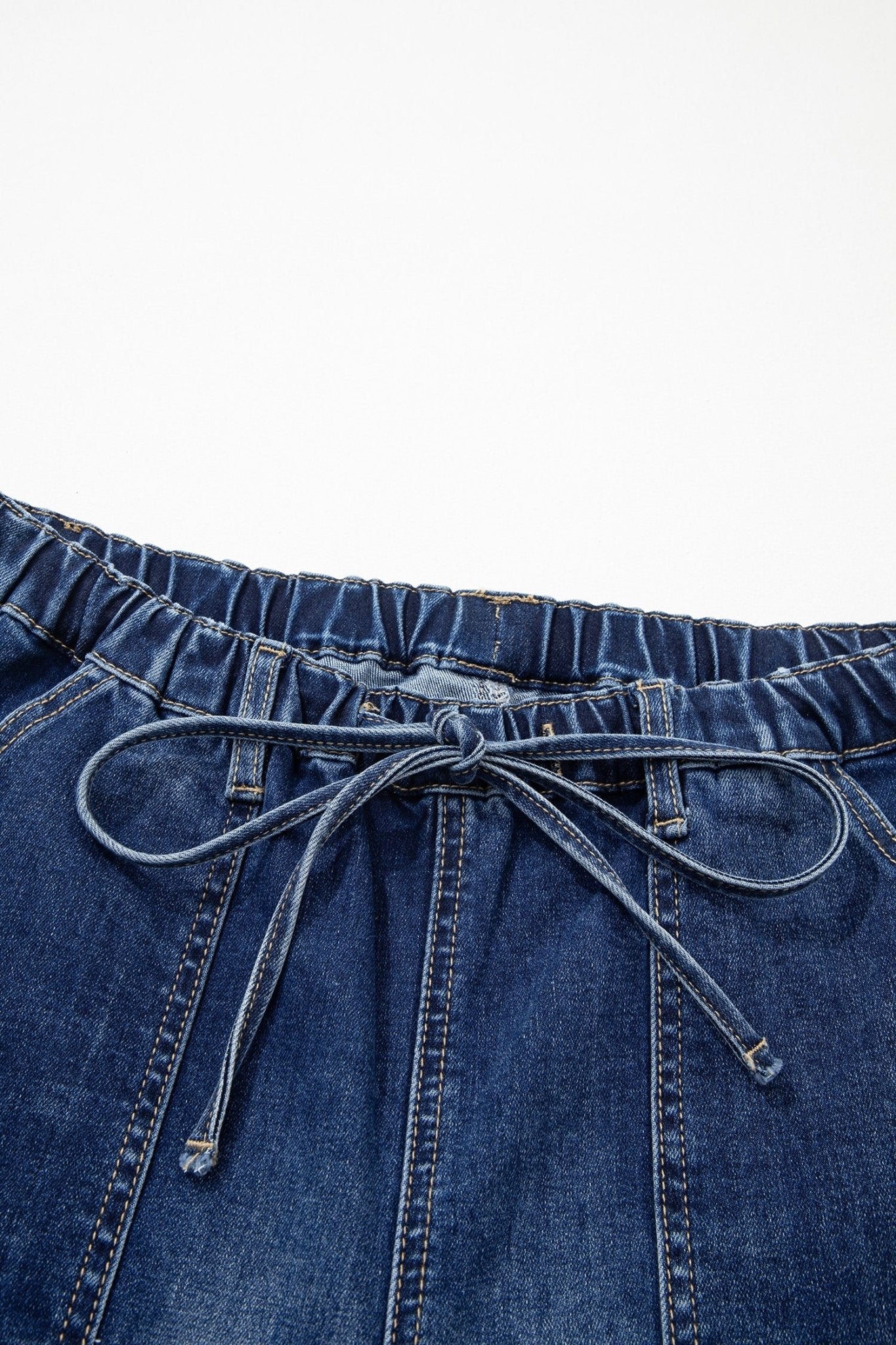 Prussian Blue Drawstring Seam Detail Raw Hem Wide Leg Denim Pants - Loving It Shop